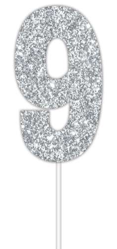 Silver Glitter Cake Topper - No 9 - Click Image to Close